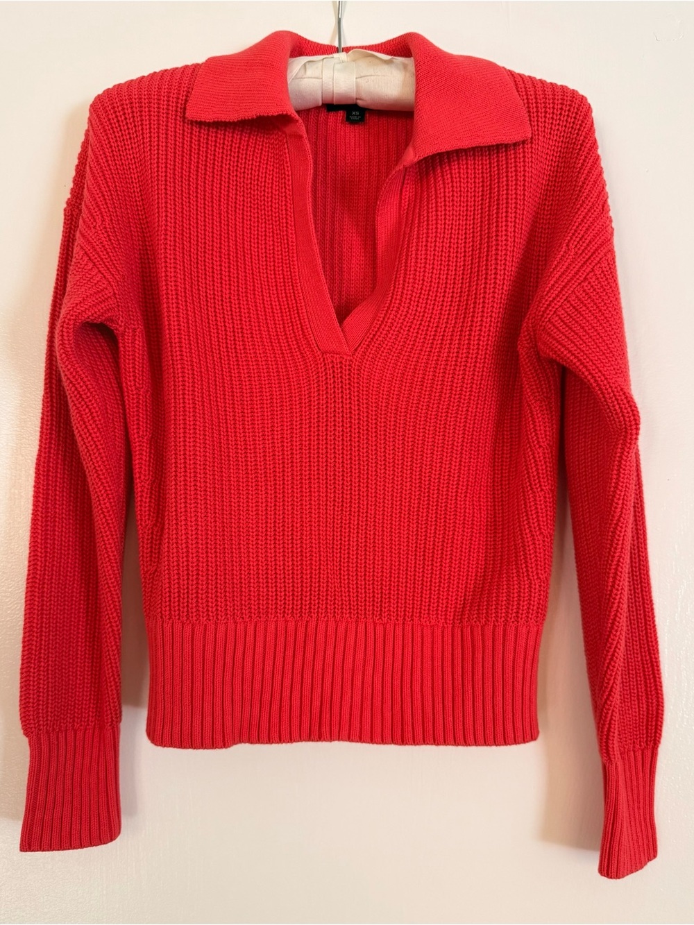 J Crew XS Brand New Red V-Neck Collared Women's Sweater